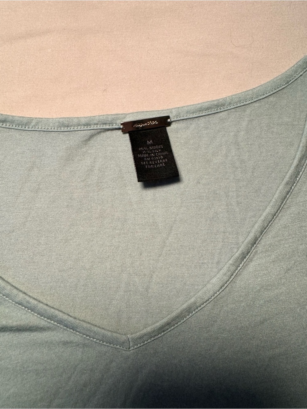 Magaschoni Casual Modal & Silk Blend Light Blue V‑Neck Short Sleeve Tee - Picture 2 of 5